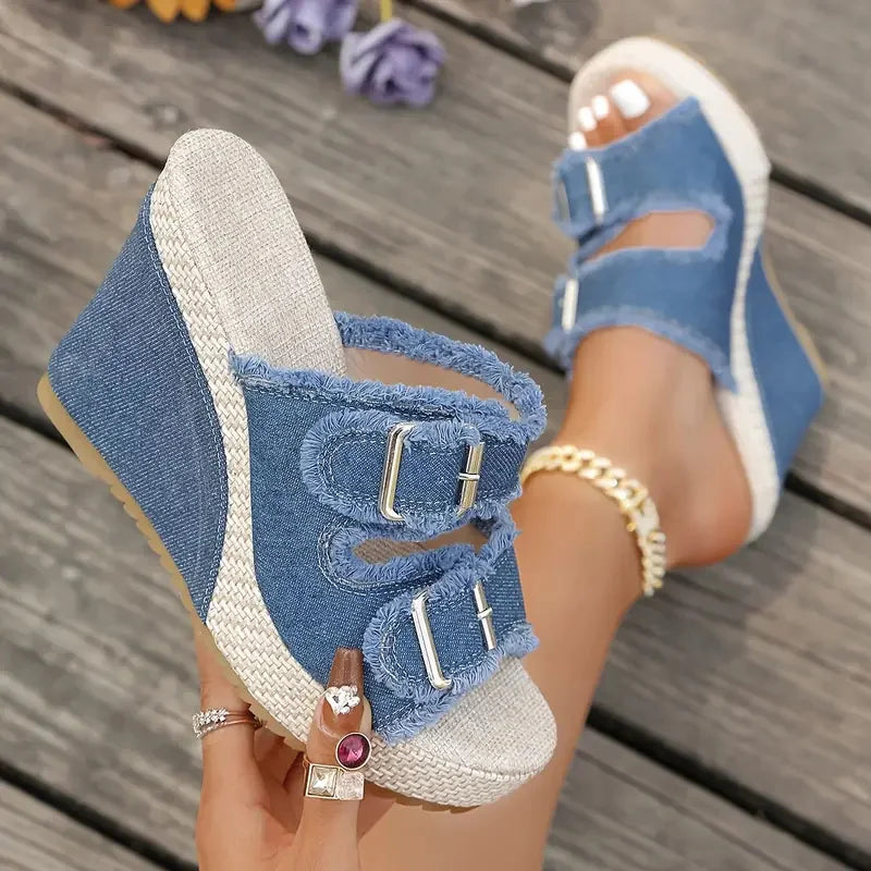 Atelier | Fray-Edge Wedge Sandals