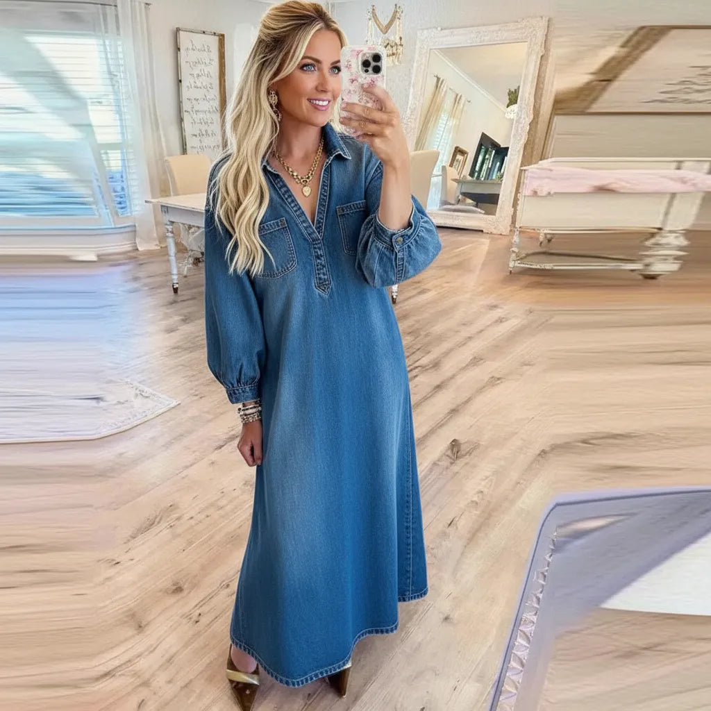Long Sleeve Denim Maxi Dress
