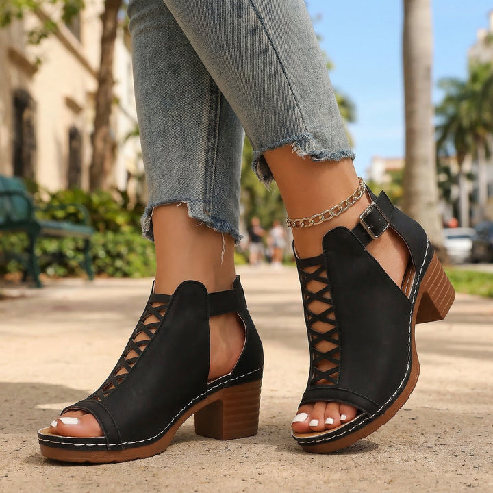 Sabrina Open Toe Buckle Heels
